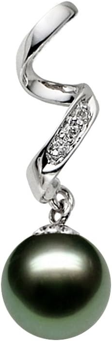 PremiumPearl 14K White Gold AAAA Quality Black Tahitian Cultured Pearl Pendant for Women with Diamonds