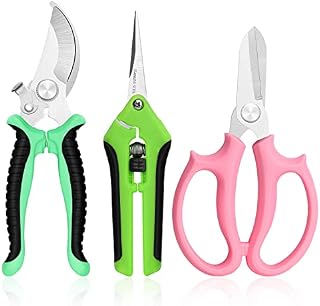 3Pcs Garden Scissors Set, Beautyshow Pruning Shears Professional Secateurs Hand Pruners Flower Scissors, Stainless Steel Blades, Non-Slip Handles,Sharp Garden Clippers for Hedge,Branch,Floral,Fruit