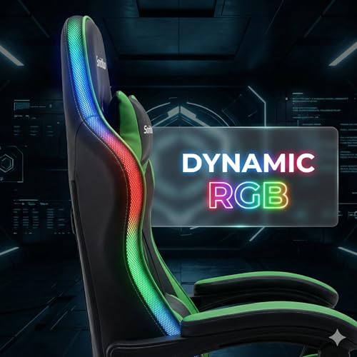 Yardlift Gaming Chair with RGB LED Lights, Footrest, Lumbar Support & Headrest - High Back Reclining Swivel Computer Chair with Canopy (Green) - Thumbnail 5