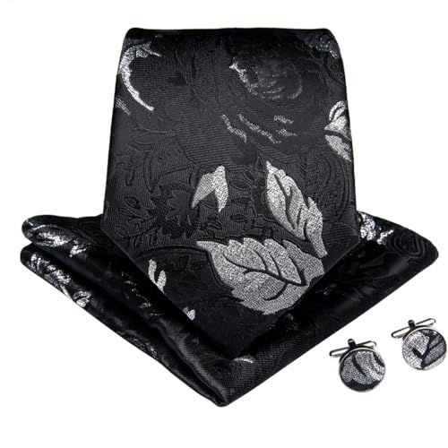 Corbata de seda para hombre con set de pañuelo y gemelos