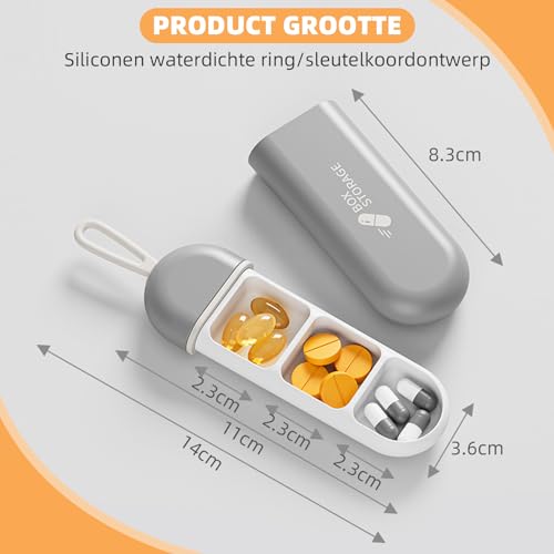 OFIDUS Reispillenorganizer, 3 Cellen Draagbare Pillendoos met Siliconen Draagkoord, Zakpillendoos met Vochtbestendige Strip, Kleine Medicijndoos Voor Kantoor, Reis, Sportschool (Oranje) - Afbeelding 6