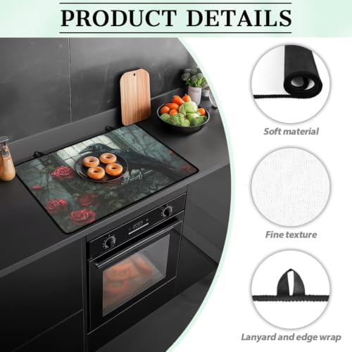Image of Stove Top Cover for Electric Stove Versatile Induction Electric Cooktop Protector with Non-Slip Rubber Backing Heat Resistant Mat for Easy Storage, 29 x 21 Inch, Raven Rose