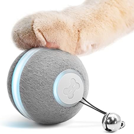 Cheerble Smart Interactive Cat Toy, Automatic Moving Bouncing Rolling Ball for Indoor Cat Kitten, Peppy Pet Ball with Lights and Bell, Grey