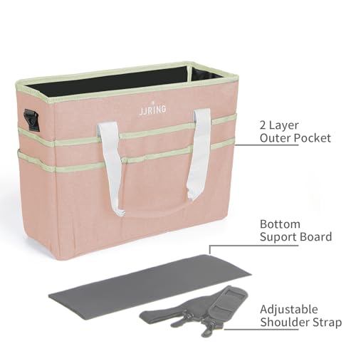 Image of JJRING Craft Organizer Tote Bag, Large Art Storage Caddy with Multiple Pockets, Beige Sewing Bag for Art, Craft, Scrapbooking, School, Medical, and Office Supplies Storage