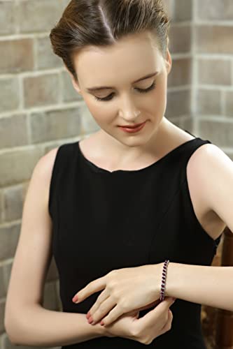 B. Brilliant Sterling Silver Created Ruby Marquise-Cut Tennis Bracelet For Women Girls With Jewelry Gift Box #TOP2