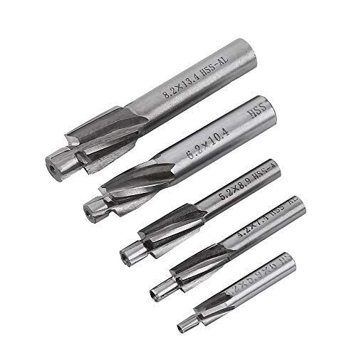 Powlab BI0W04W872 5Pcs Counterbore Set High-Speed Steel M3-M8 4 Flutes Hss-Al Straight Shank Counterbore End Mills thumb #2
