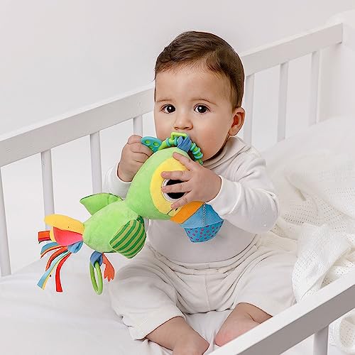 Brinquedo Chocalho De Bebê Mordedor Pelúcia Tucano Zuzu Infantil Buba Baby Verde
