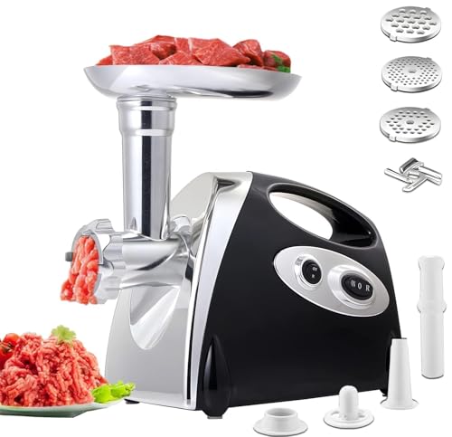Image of VNIMTI Electric Meat Grinder Mincer Machine,Heavy Duty Meat Grinders 2800W,Sausage Maker with Blade,3 Plates,Sausage Stuffer Tube and Kubbe Kit for Home Kitchen Use, 2800W, Black