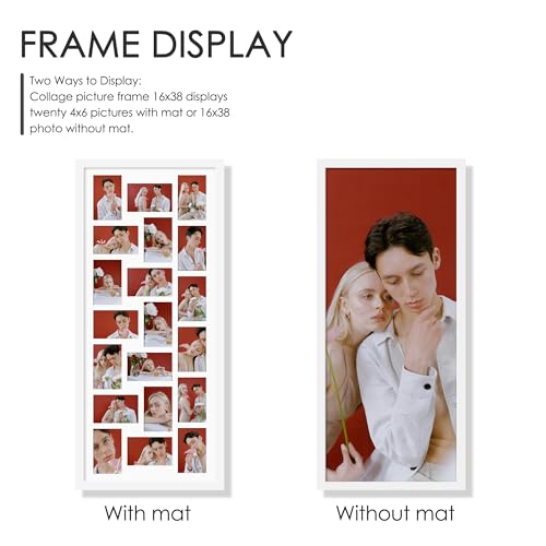 Image of DUENPY 16x38 Collage Picture Frame 4x6 Collage Frame Displays twenty 4x6 inch Photos Available Horizontal Wall Mounting Display and Vertical White