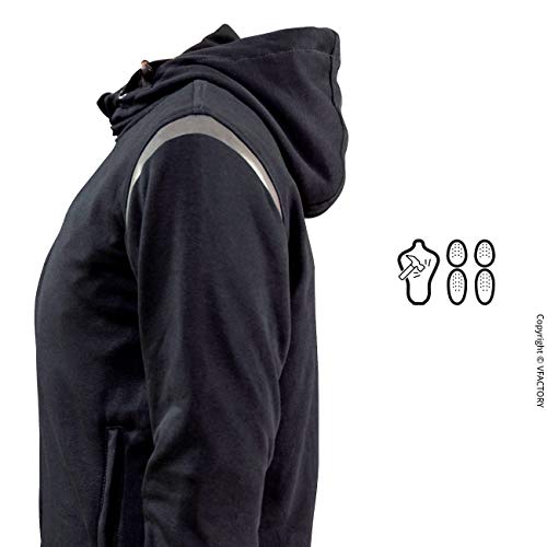 VFLUO Full Protect Street Chillu0099, Gefütterte Motorradjacke 100% Kevlar, Reflektierendes 3M Technologyu0099, Zugelassener Stoßschutz Ultra-Soft SAS-Tecu0099, Schwarz, ohne Motiv, 3XL