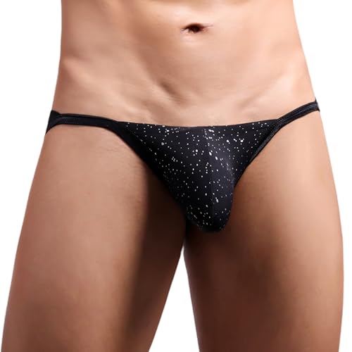 Panegy Mens Fashion Solid Ice Silky Underwear Male Sparkling Knit Low Waist Underpants Stretch Elastic Waistband Briefs Black XL