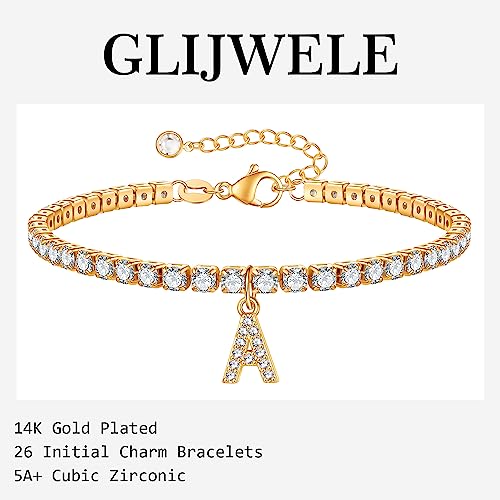 Glijwele Tennis Bracelets For Women Teen Girls, 14K Gold Plated Tennis Bracelet Gold Bracelets For Women Teen Girls Letter Initial Bracelets For Women Diamond Bracelets For Women Teen Girls Gifts(M) #TOP4