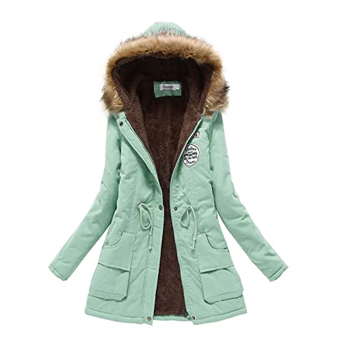LOIJMK Abrigo de invierno para mujer, abrigo de invierno cálido, chaqueta de longitud media, chaqueta de invierno forrada de felpa con capucha de piel, abrigo de algodón, abrigo de otoño e invierno,