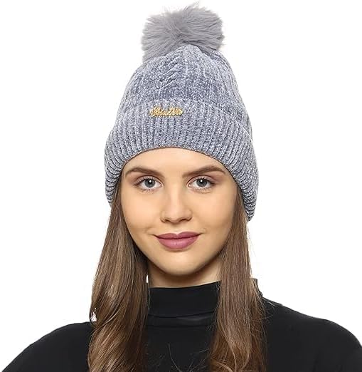 KRISHANA EXPORT STOREWomen Winter Soft Warm Snow Proof Pom Cap for Women or Girls - Pack of 1 pcs - Grey Color, Grey, one size fits most