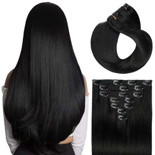 Full End Clip in Hair Extensions Real Human Hair 18 Inch 120g #1 Jet Black