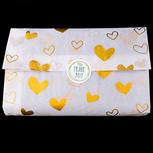 Mr Five 100 Sheets White With Gold Heart Tissue Paper Bulk,20" X 14",Gold Heart Design Tissue Paper For Gift Bags,Gold Tissue Paper For Birthday,Valentine's Day,Mother's Day,Weddings #TOP1