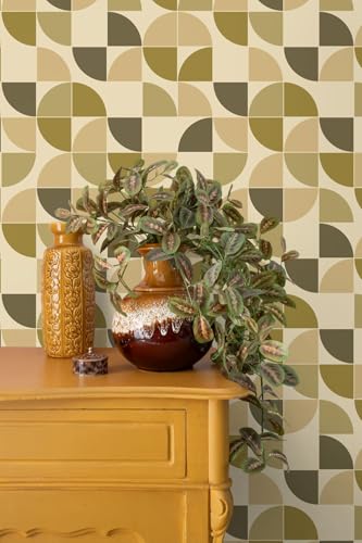 Papier peint rétro vert olive grisé 50x900 cm pour masquer les murs