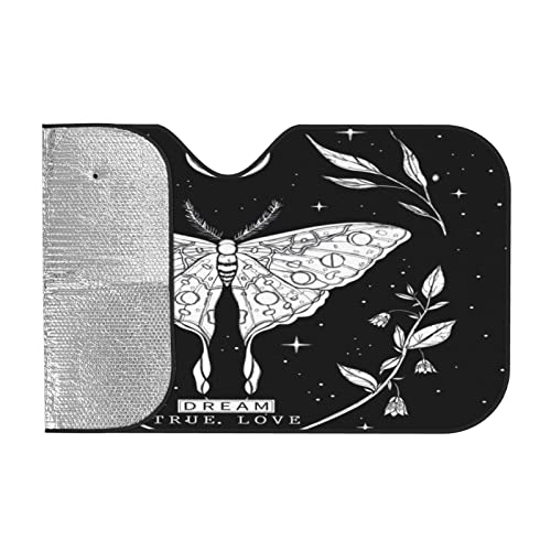 Windshield Sun Shade Black White Butterfly Moon Tarot Car Front Window Sunshade Blocker Uv Visor Retractable Automotive Sunshades For Vehicle Suv Truck Protector #TOP1