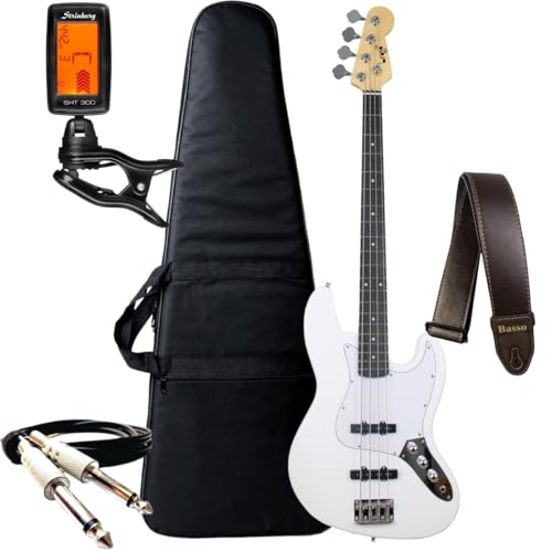 Kit Contra Baixo Bravo 4 Cordas Bb100 Passivo Jazz Bass + Acessórios (White)