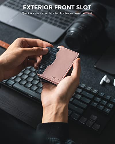 Image of VULKIT Pop up Wallet Credit Card Holder with Leather Slots RFID Blocking Metlal Bank Card Case for Men or Women(Rose)