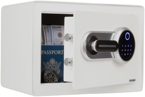 Biometric Safe - Lock Box with Fingerprint Scanner and Digital Key for Quick Access - Money Safe for Cash and Jewelry - Home Safes by Stalwart (White)