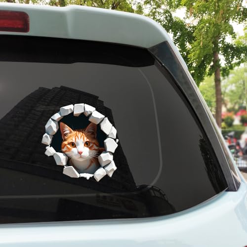 Leniutor 1pcs Cat Car Window Decals, Funny 3D Window Bumper Stickers, Waterproof Viny Cute Animals Stickers for Wall,Fridge,Toilet,Room,Laptops,Kitchen,Offices(9.31x9.45in)