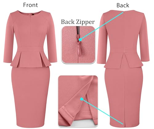 Image of VFSHOW Womens Wear to Work Front Zipper V Neck Peplum Business Office Church Flattering Pencil Sheath Dress