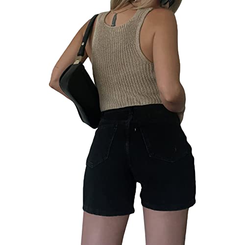 Women Summer Ribbed Crop Tank Tops Sleeveless Turtleneck Sweater Vest Teen Girls Slim Fit Crochet Knitted Camisole Streetwear (G Khaki, S) #TOP3