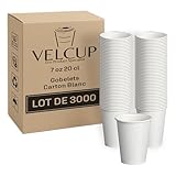VELCUP Lot de 3000 gobelets jetables en carton blanc 7 oz (200 ml / 20 cl) – Poids renforcé 4,2 g par unité, résistants à la chaleur, idéals professionnels, cafés, bureaux et événements