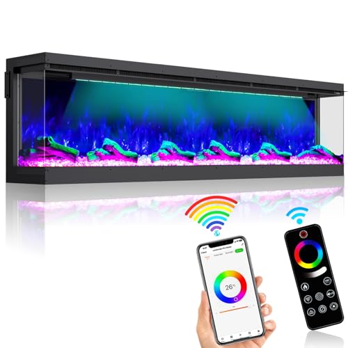 3 Sided Electric Fireplace, 80 inch Smart WiFi Fireplace Inserts for Bedroom, Wall Eletric Fire Place Heater with 251 RGB LED Flame, Remote Control, Log, Crystals