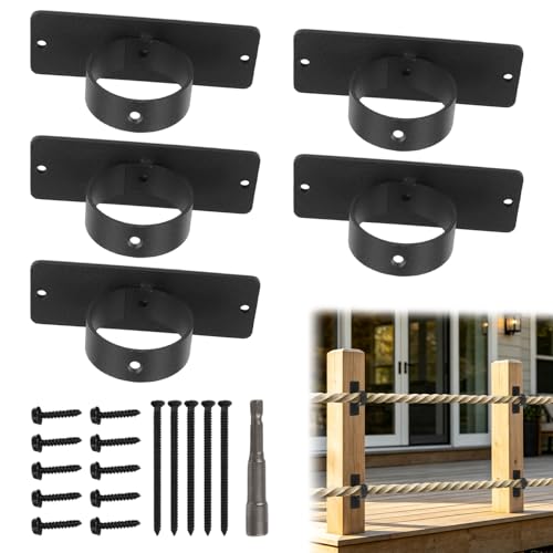 Getdoublerich 5PCS de supports pour clôture en corde, supports en anneau pour cordes de bataille, ancrages pour clôtures en corde, garde-corps d'escalier,...
