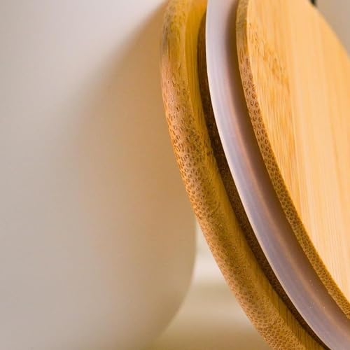 AmberHaus 3'lü Bambu Kapaklı Seramik Kavanoz Seti - Vakumlu Çay Şeker Kahve Saklama Kabı - Coffee Su