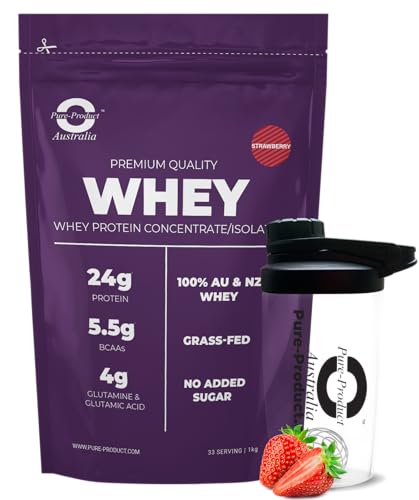Pure-Product Australia Whey Protein Isolate & Concentrate - Protein Powder Strawberry 3 kilograms with Glass Shaker