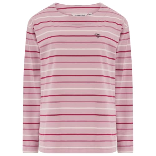 Image of LightHouse Women's Causeway Breton Top - Ladies Long-Sleeved Cotton Stretch Tee - Wild Rose Pink Berry Stripe - 20