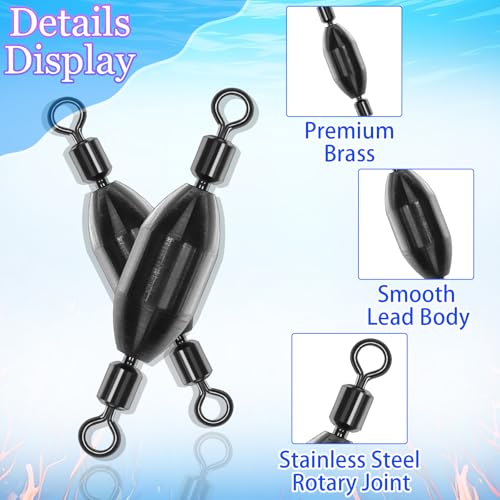 20Pcs Fishing Weights Swivel Brass Sinkers Fishing Weights Saltwater Freshwater Bullet Sinkers Fishing Weight with Swivel Rolling (1/2oz-20pcs)