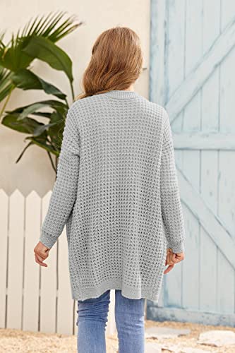 Sysea Girls Batwing Long Sleeve Cardigan Open Front Chunky Knit Sweaters Coats With Pockets Grey #TOP4