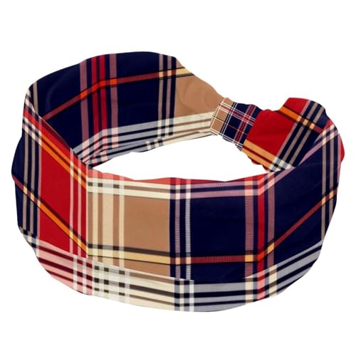 RODAILYCAY Breites Stirnband, elastisches Haarband, Kopfbedeckung, klassisches Karomuster, Tartan-Kopfwickel, Turban-Stirnband, Haarschmuck für Damen