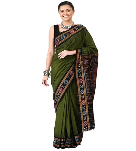 Image of COTTONSILK & KHANDUAPATA Shambalpuri Cotton Saree of Odisha Ikkat Orissa Traditional Handloom Sari | Bomkai | Pata | Nuapatana | sambalpuri saree | khandua patta sare | without Blouse S5