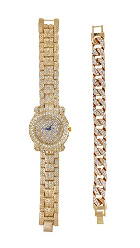 Charles Raymond L0504B - CUBAN (GOLD) Bling-Ed Out Silver Round Luxury Mens Watch W/Bling-Ed Out Cuban Bracelet thumb #7