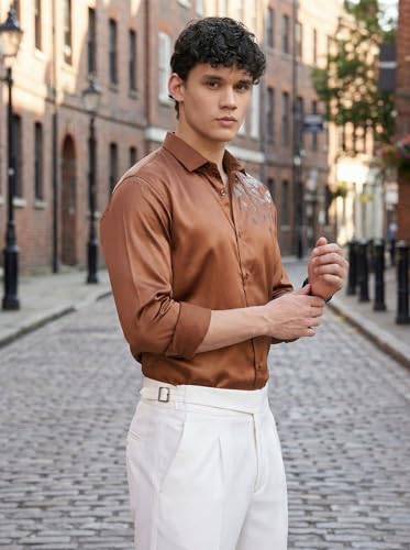 Image of IndoPrimo Men's Stylish Satin Shirt for Party, Formal, Daily and Casual Wear Full Sleeve Shirt for Mens - Trio