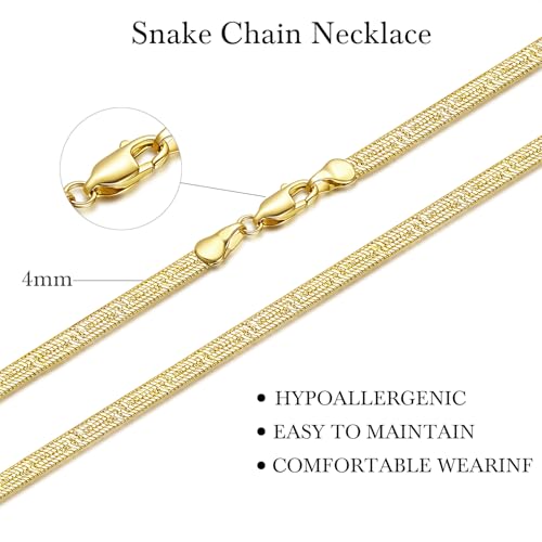 14K Gold Necklaces for Women 4mm Dainty Gold Necklace for Women Golden Chain for Men 14k Whispers of Heritage with Chinese Ancient Fret Patterns Waterproof Snake Golden Chain Necklaces 16,18,20,22,24in2