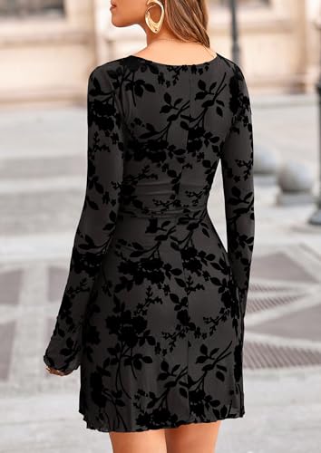 Image of PRETTYGARDEN Women's Fall Floral Long Sleeve Mini Dress