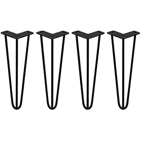 4 x Hairpin Legs/Hair Pin Legs Set SkiSki Legs Furniture Desk Bench Chair Table 14" 3 Prong 10mm Black Steel & Protector Feet Cover