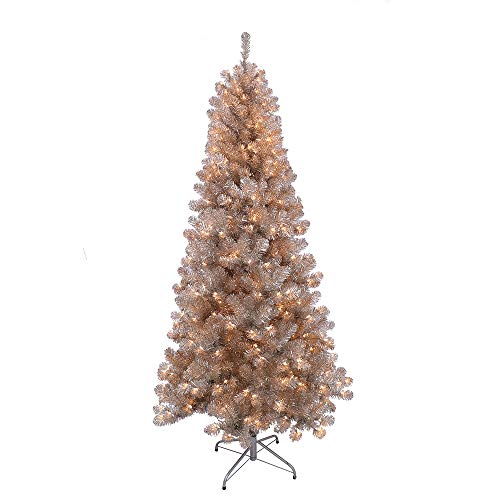 Puleo International 253-T9613-65C4-RG 6.5 Foot Pre-Lit Rose Gold Tinsel Artificial Christmas Tree cover