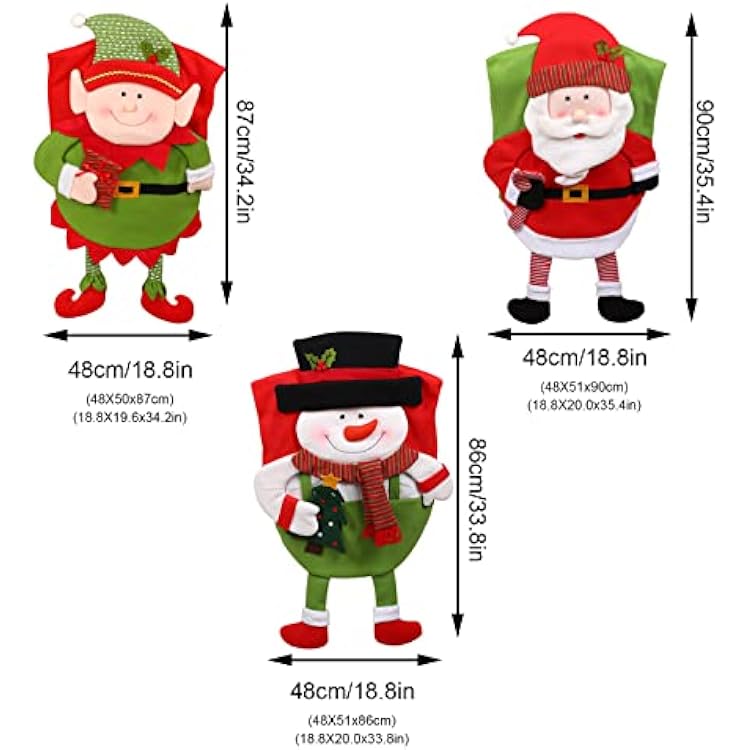 Christmas Chair Covers Set of 2 Red Christmas Chair Back Covers Decor with 3D Elf Santa Clus Snowman Dining Chair Covers for Christmas Xmas Dinner Table Chairs Decor