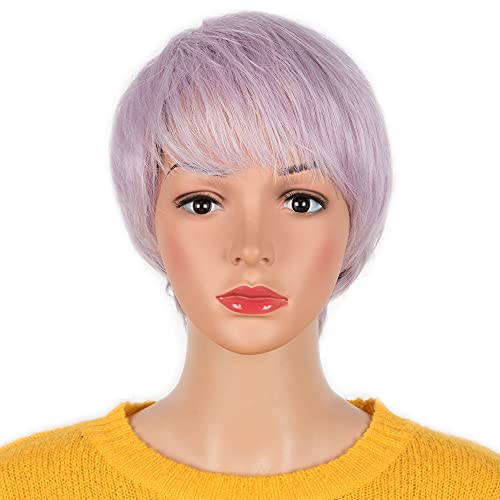 NOBLE Colorful Short Wig for Woman and Man|Heat Resistant Synthetic Wig Non Lace Wigs with Bangs|Purple Color Cool Wigs for Cosplay
