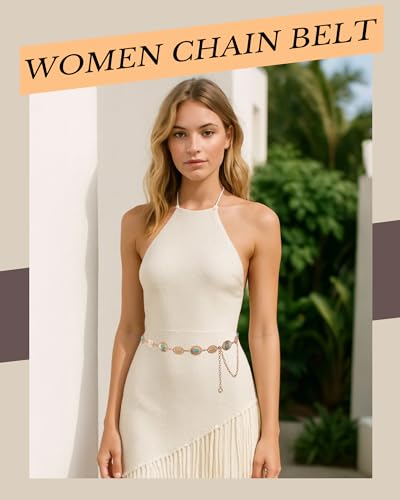 Turquoise Concho Chain Belts for Women - Western Cowgirl Boho Metal Chain Belts, Women Concho Links Waist Belt for Dresses2