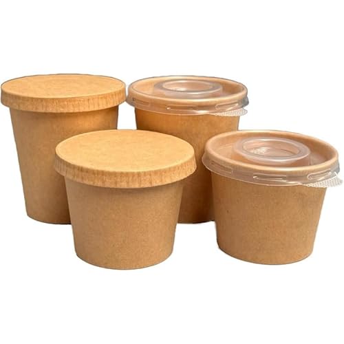 We Can Source It Ltd - Kraft Paper Portion Pots 4oz – Disposable Sauce Cups with Secure Kraft Paper Lids – Ramekin Pots for Dip Dressings Sampling Catering and Takeaway Use – Pack of 100