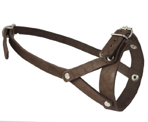 Adjustable Leather Loop Bite Bark Control Easy Fit Muzzle Brown. Fits 10.5