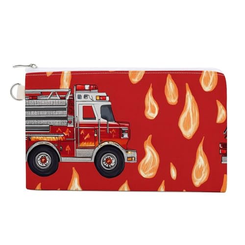 Firefighter Fire Trucks Fashion Coin Purse Change Makeup Bag Canvas Pencil Pouch Travel